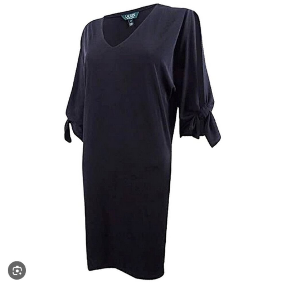 Lauren Ralph Lauren Tie, Split Sleeve Dress, Stretch Fabric, Black, Size XL